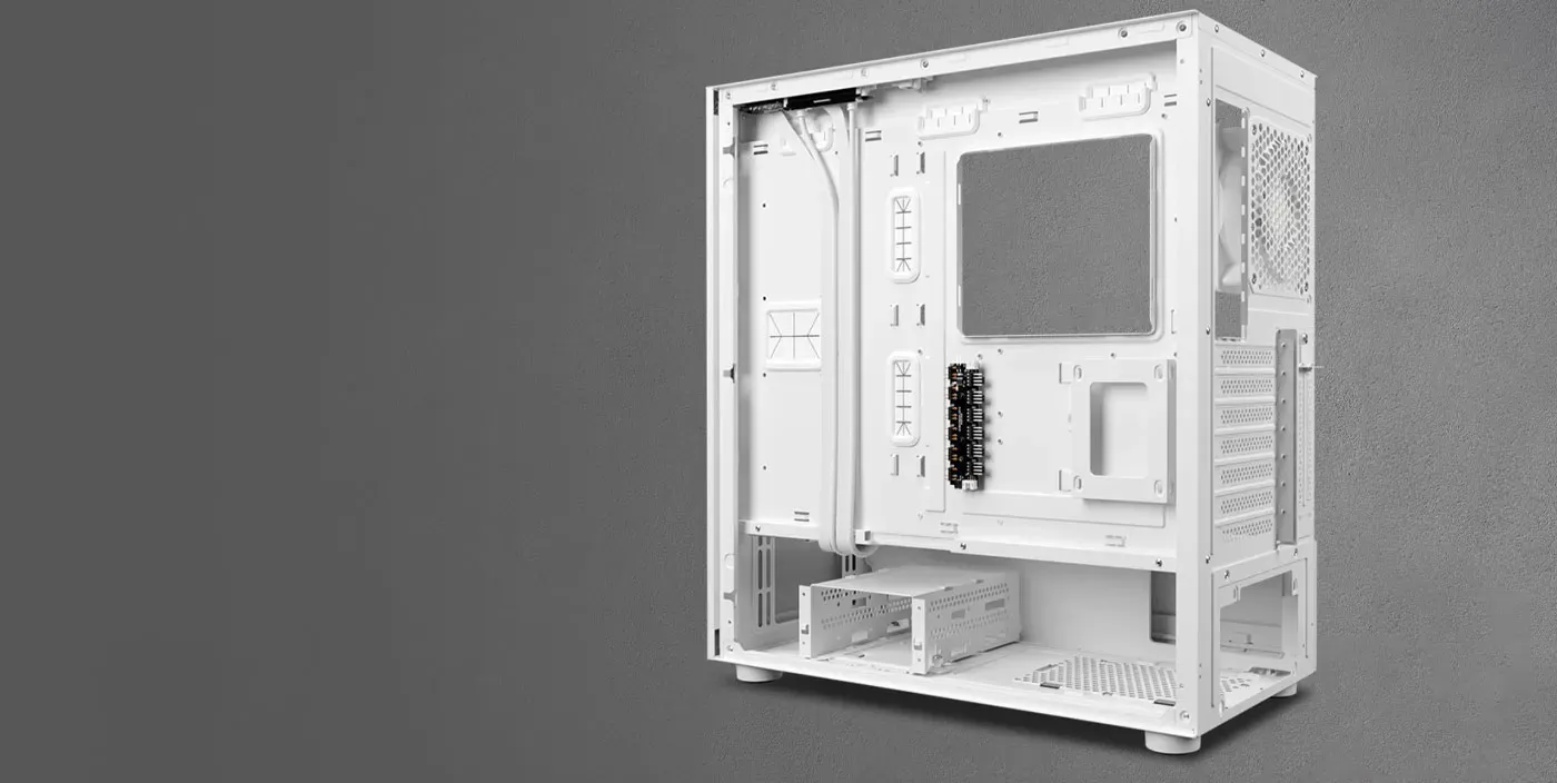 All-white interior components including cables and connectors in the TALOS M3 MESH