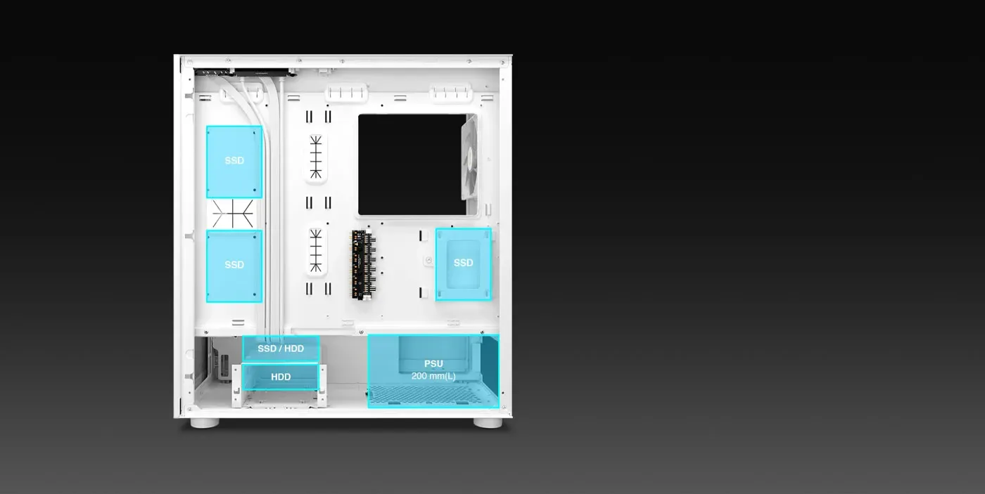 Cable management channels and power supply area inside the TALOS M3 MESH