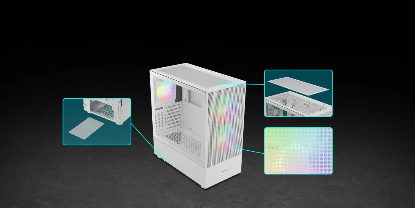 Magnetic dust filter being removed from the TALOS M3 MESH white case