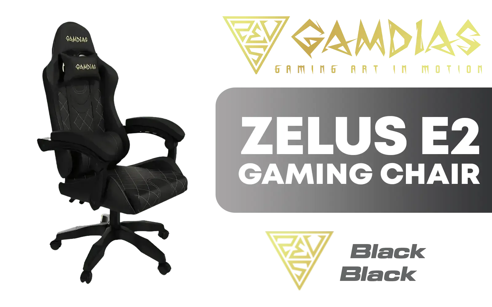 Gamdias Zelus E2 Gaming Chair - Black / Premium PU Leather / Adjustable Back to 126 Degree / Adjustable Backrest / Gas Lift Base / Max Load up to 130kg / ZELUS E2 L B