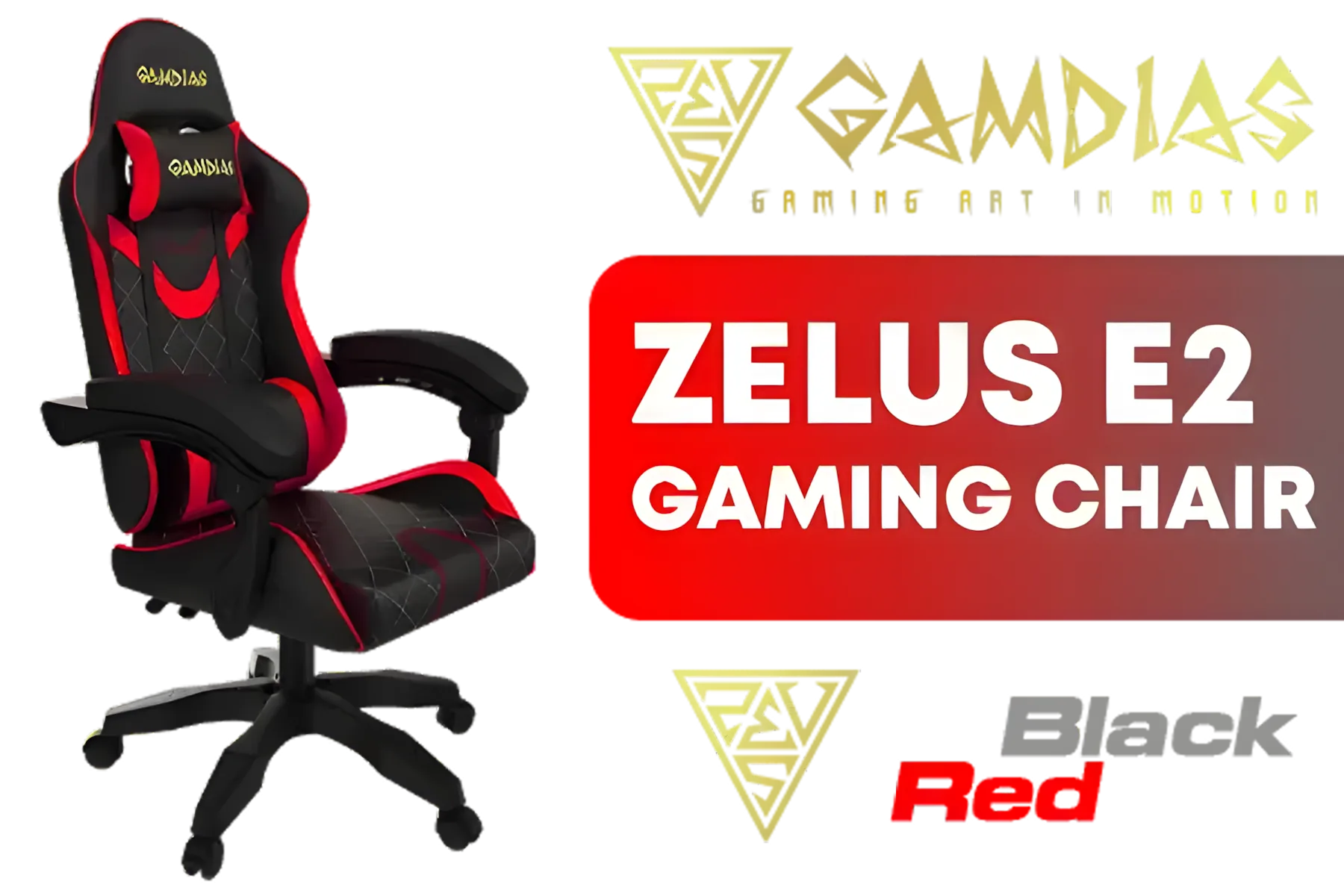 Gamdias Zelus E2 Gaming Chair - Black-Red / Premium PU Leather / Adjustable Back to 126 Degree / Adjustable Backrest / Gas Lift Base / Max Load up to 130kg / ZELUS E2 L BR