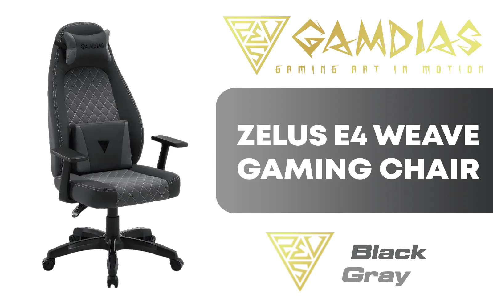Gamdias Zelus E4 Weave Gaming Chair - Black/Grey / Unique Ergonomic Form / Ultrawide Seatbase / Adjustable Backrest / Gas Lift Base / ZELUS-E4-Weave-L-GB