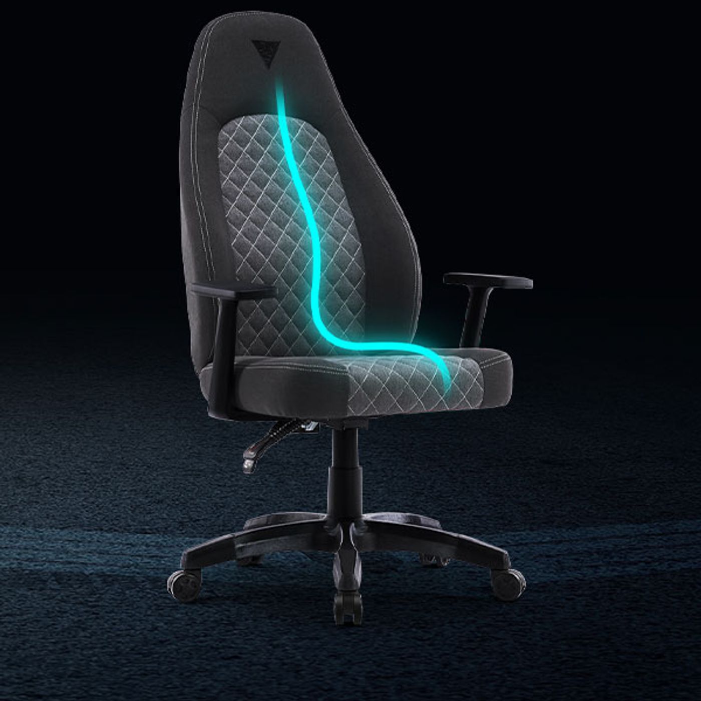 Close up of built-in lumbar arch support on the Zelus E4 Weave gaming chair