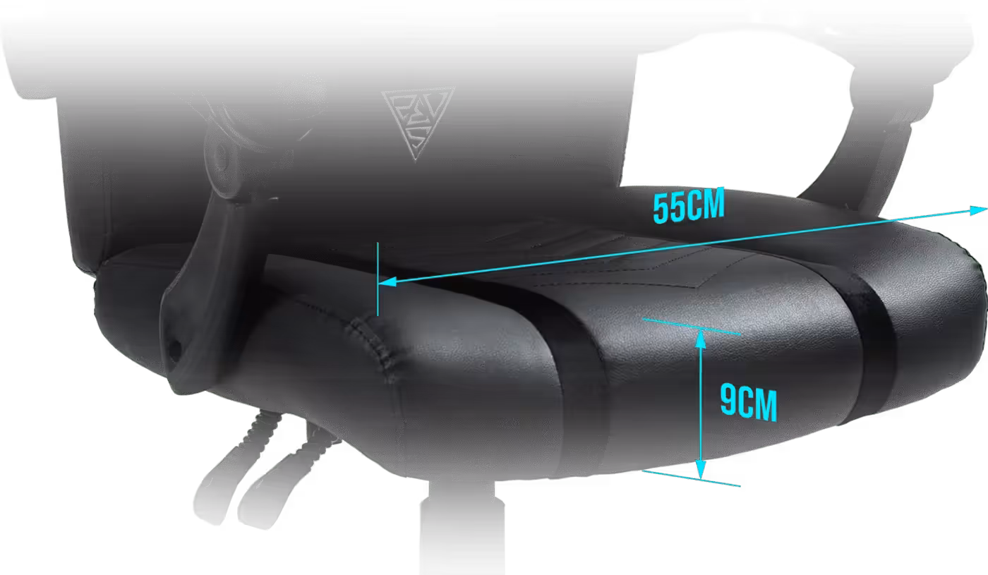 Gamdias ZELUS E5 Gaming Chair featuring a wide 55cm seat base