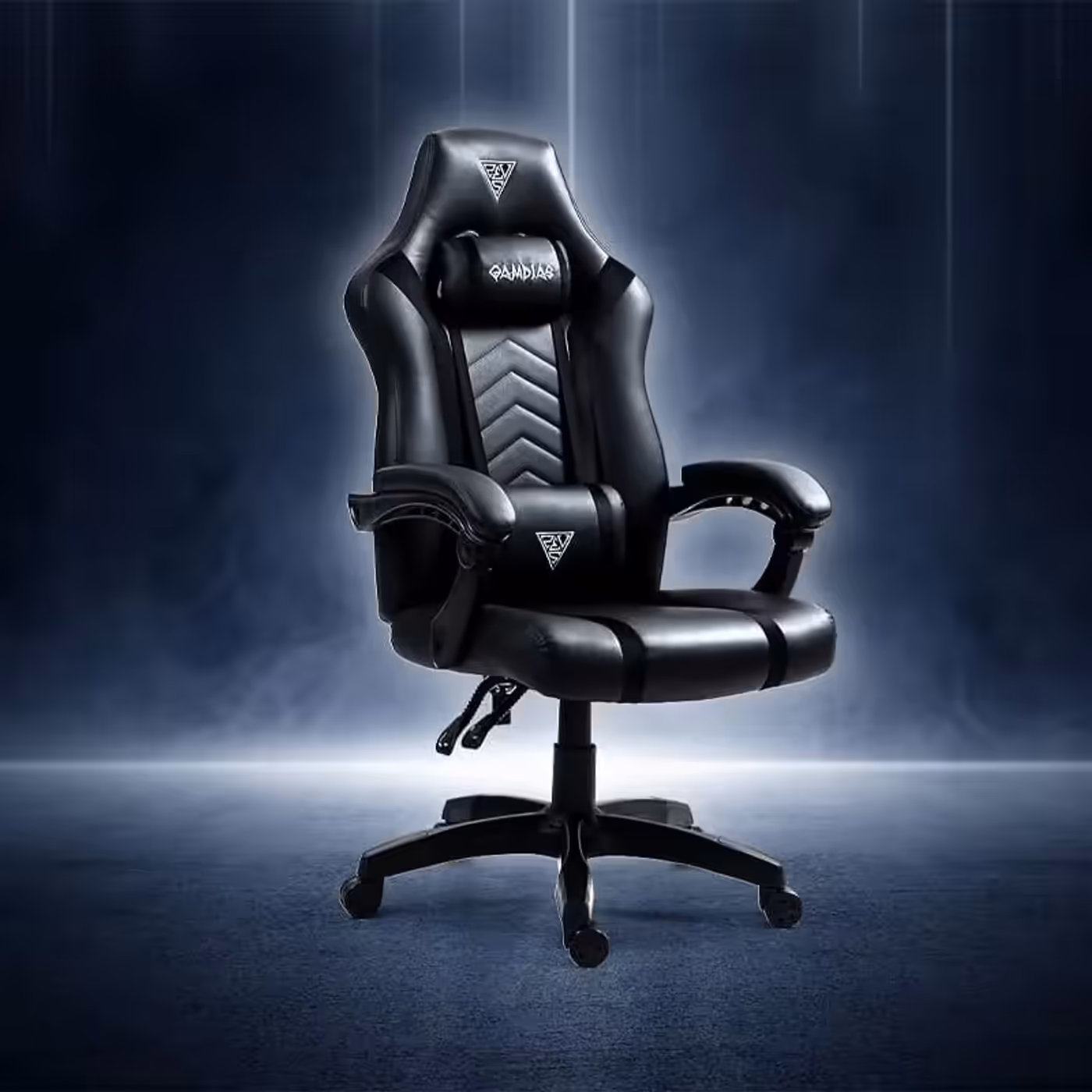 Gamdias ZELUS E5 Gaming Chair featuring head and lumbar ergonomic support pillows
