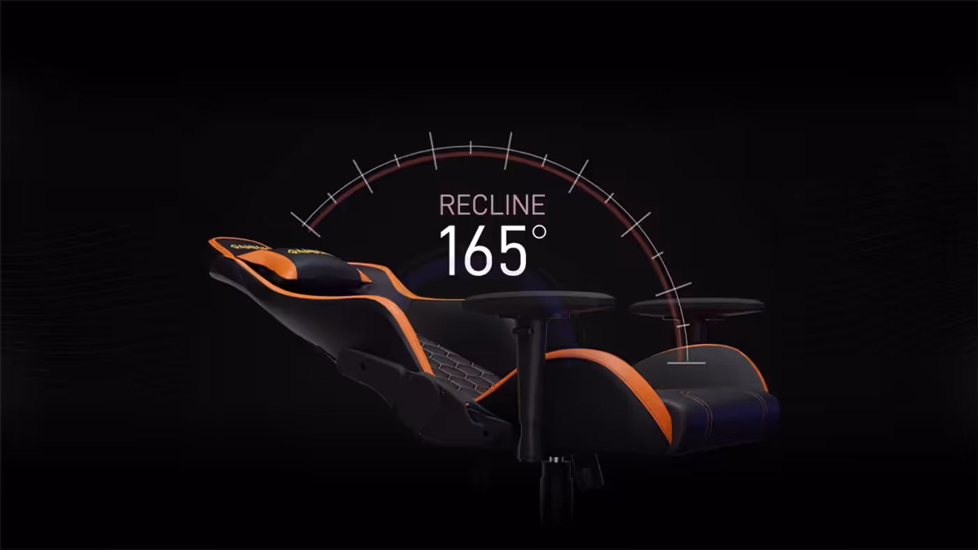 Gamdias Zelus M2 chair reclined to 165 degrees for optimal comfort