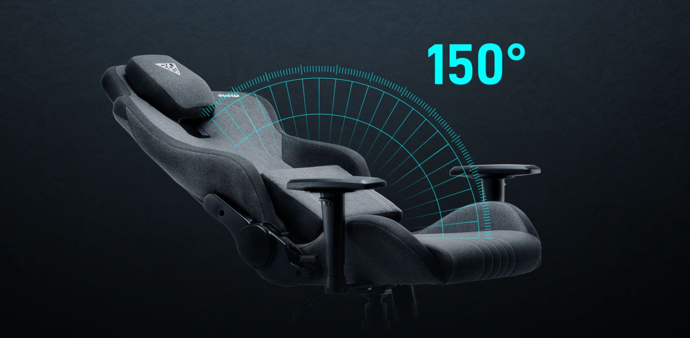 Adjustable backrest of the Gamdias Zelus M3 Weave reclined to 150 degrees
