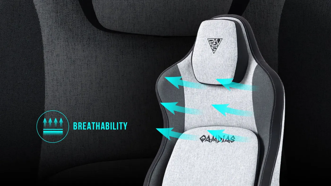 Close-up view of the breathable premium woven fabric on the ZELUS M4 chair