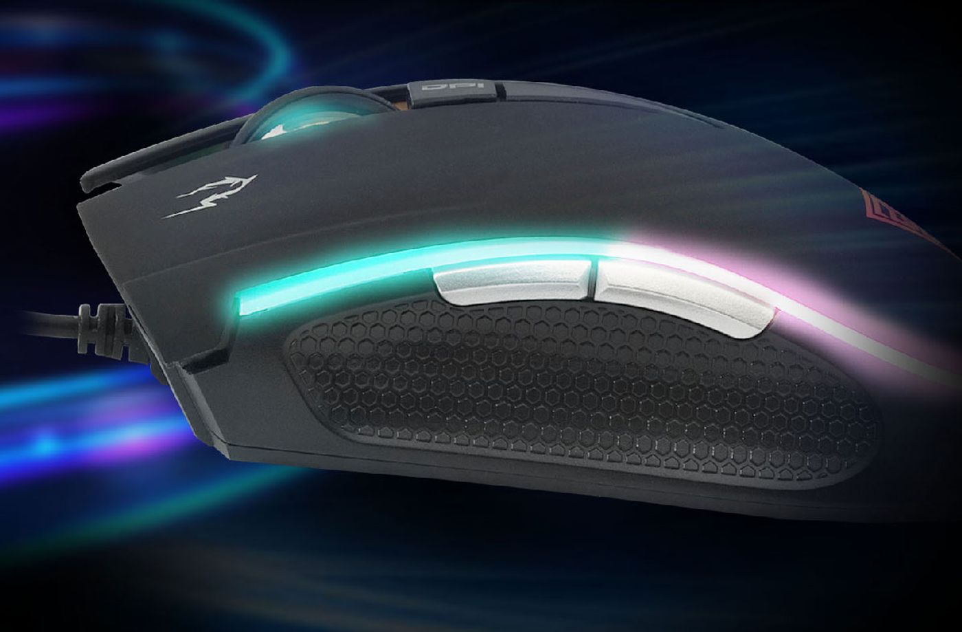 Textured rubber side grips on the Gamdias ZEUS E2 gaming mouse