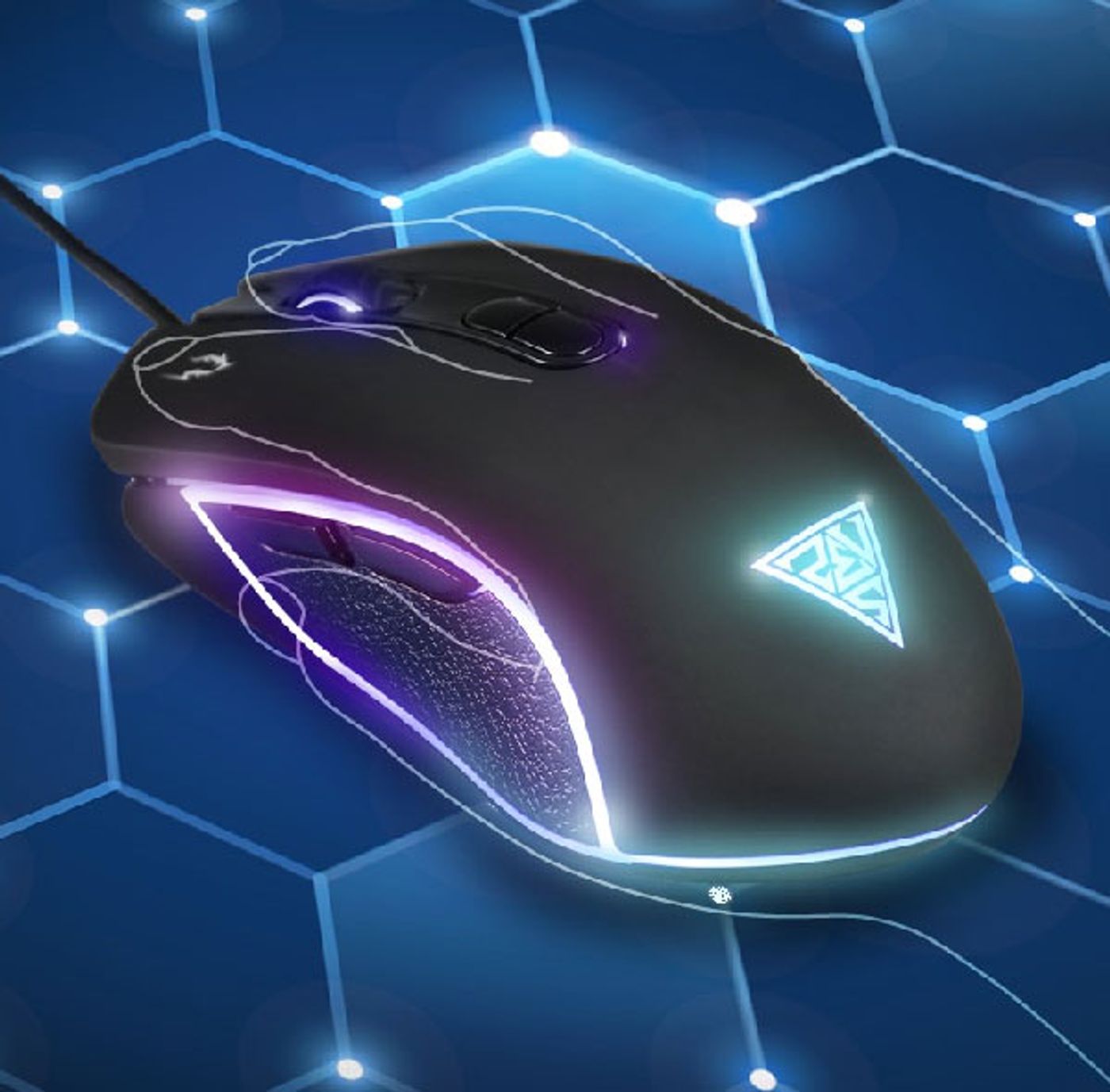 Gamdias ZEUS E3 mouse with multi-colour breathing lighting illuminated