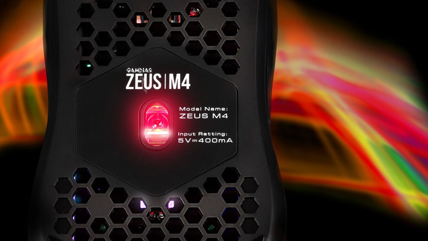 Close-up of the Gamdias ZEUS M4 RGB Optical Gaming Mouse honeycomb structure