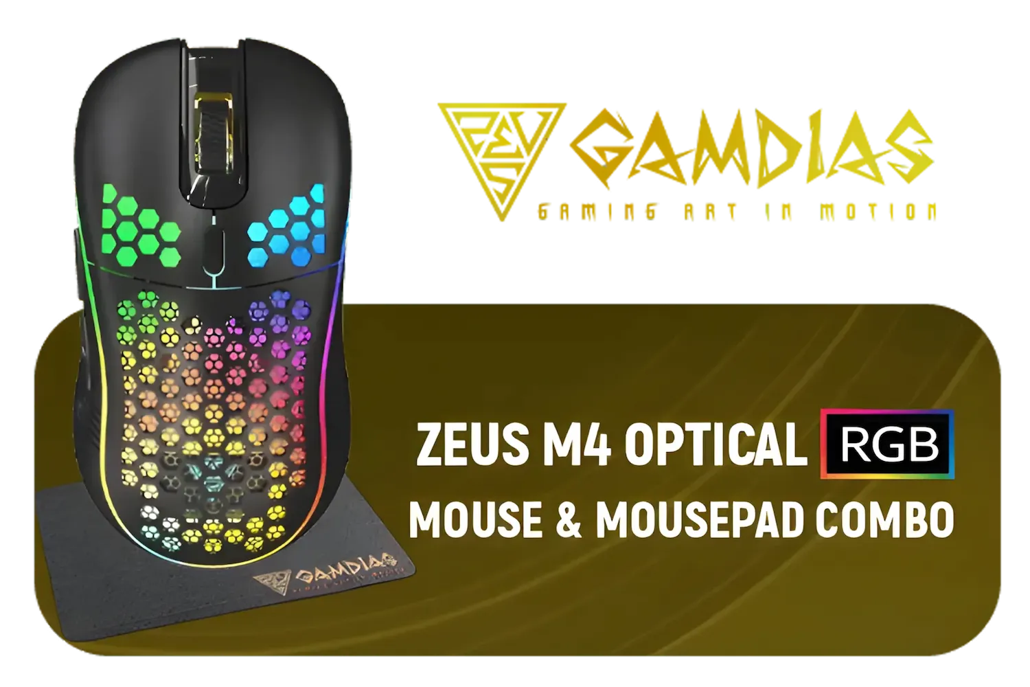 [OPEN BOX] Gamdias ZEUS M4 RGB Optical Gaming Mouse & Mousepad 2 in 1 Combo / FREE Included NYX E1 Gaming MouseMat / Up to 12800 Adjustable DPI / Non-Skid Rubber-Back Gaming Mousemat / OB-ZEUS-M4-COMBO
