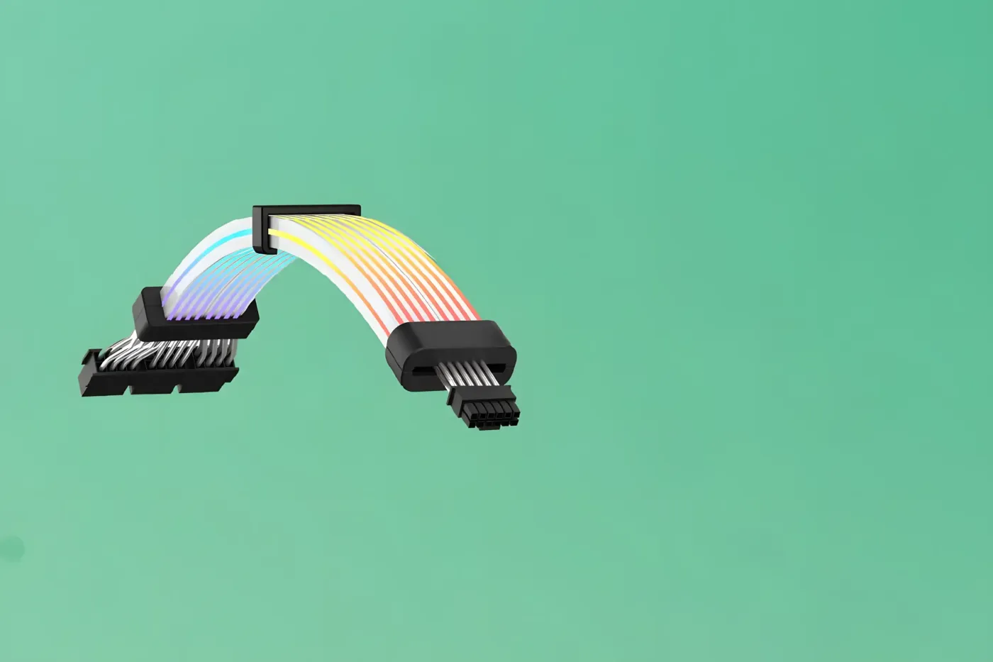 The GameMax 12V-2x6 extension cable with its diffused ARGB light strip lit