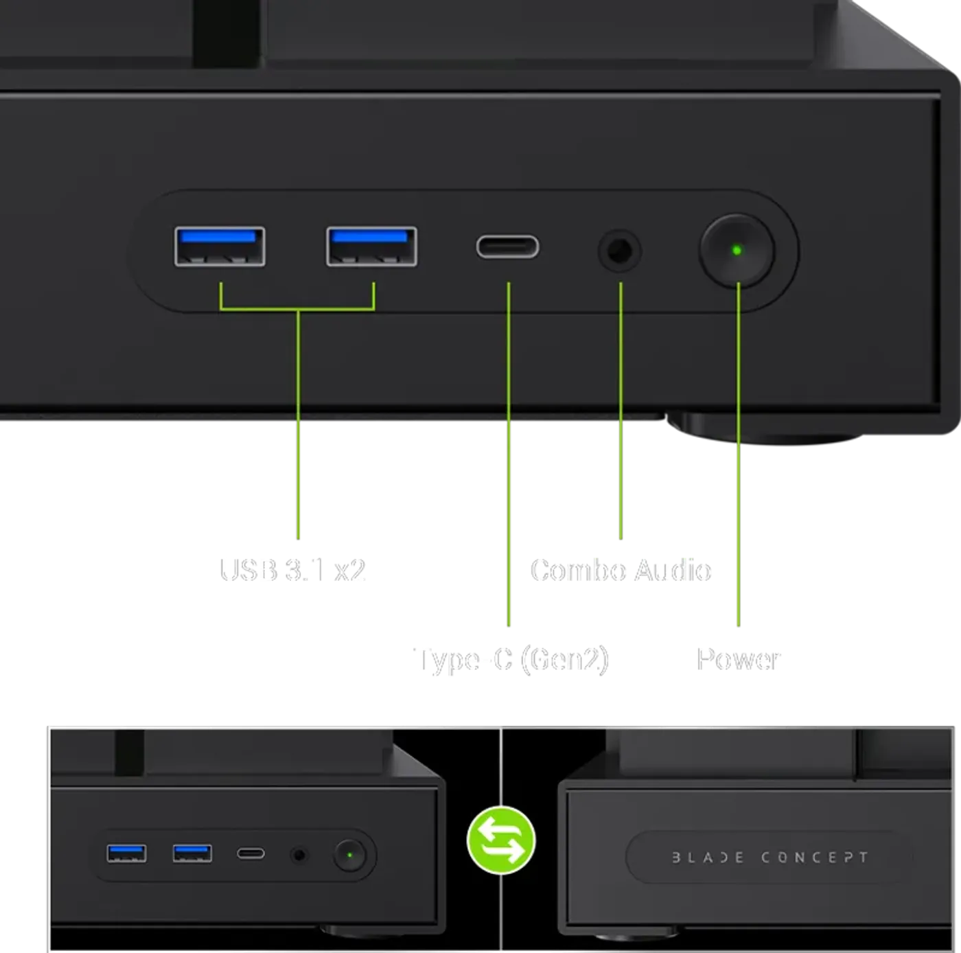 Gamemax Blade Concept I/O panel with USB 3.1 and Type-C connectivity