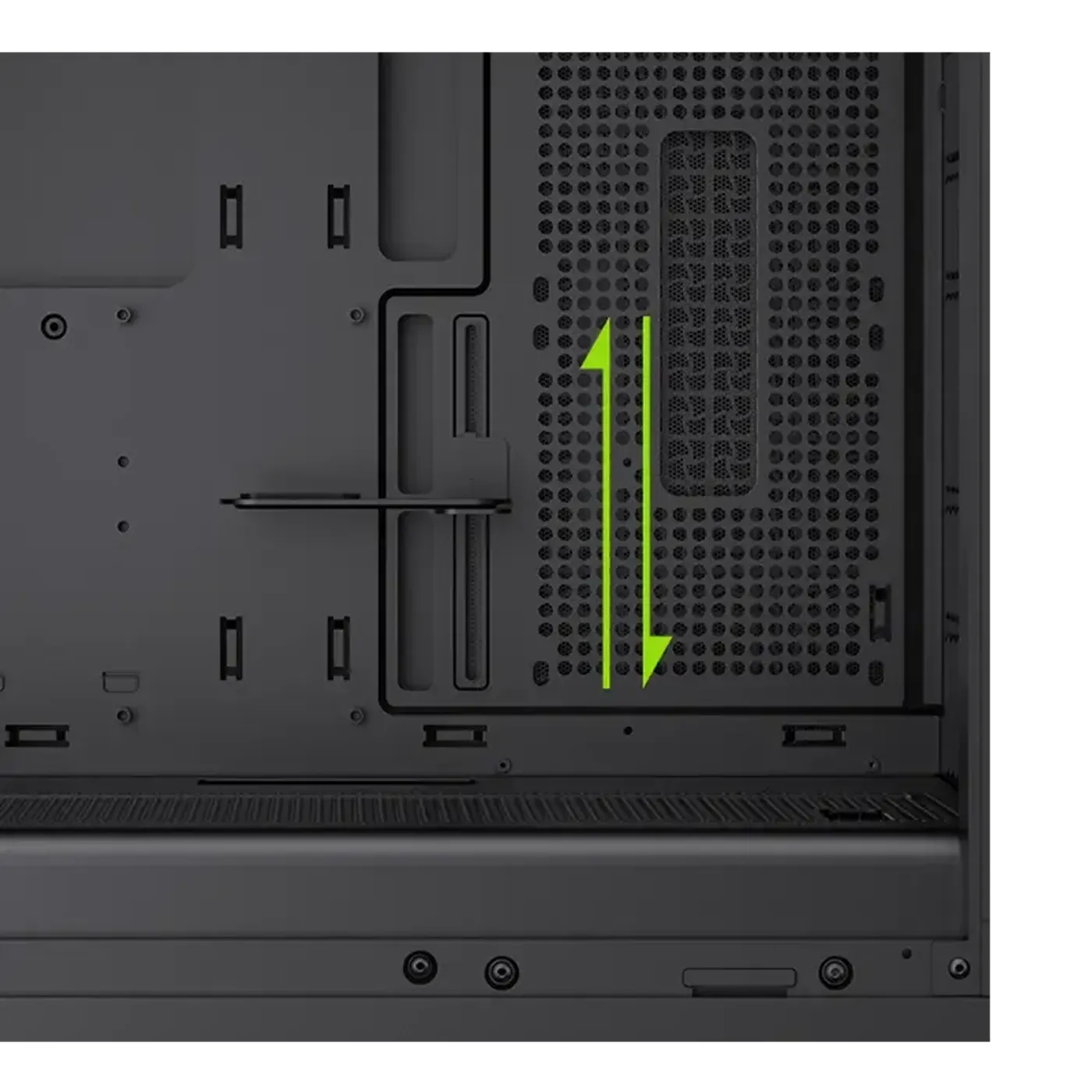 High-airflow mesh front panel of the CLAW 460 shown in detail