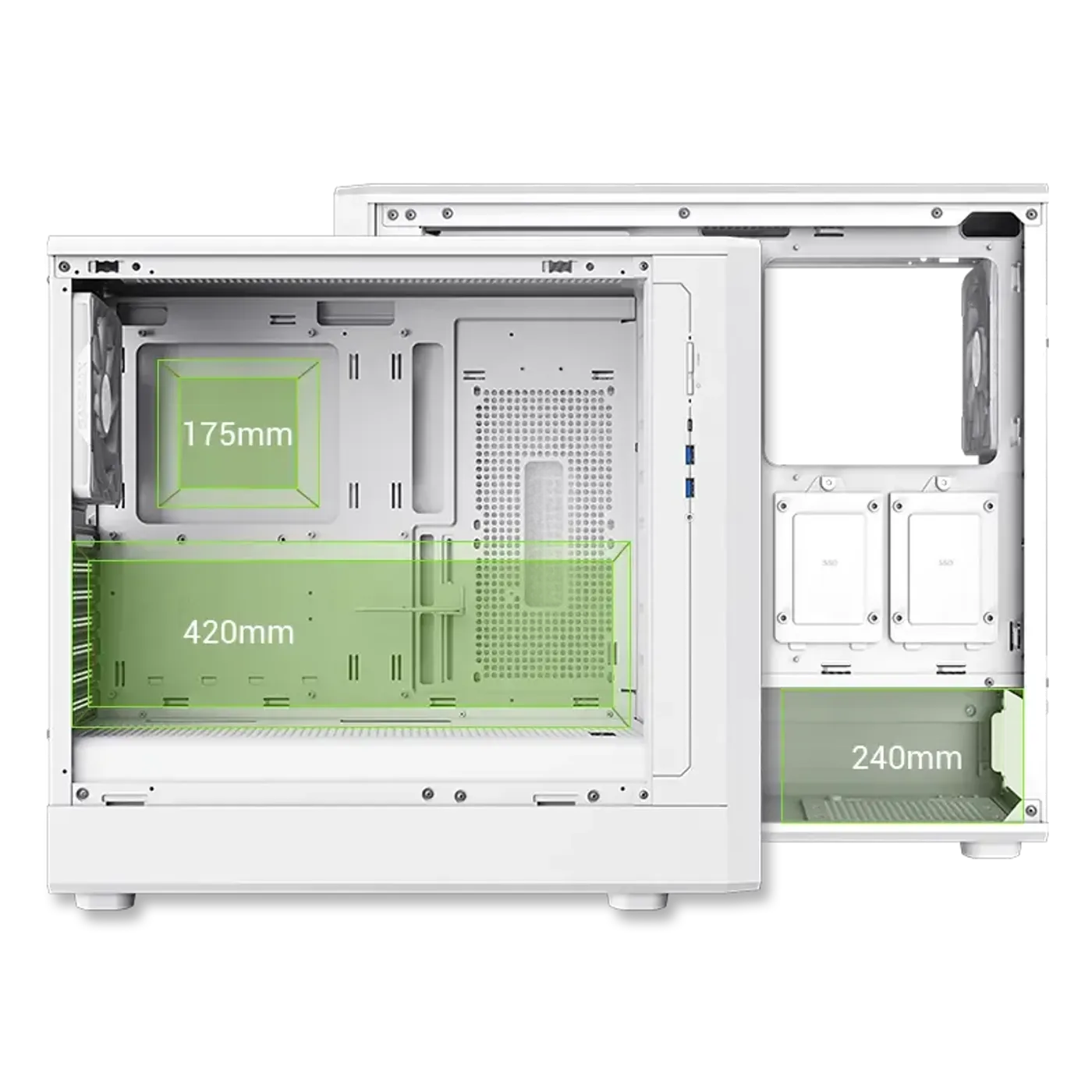 Diagram of the Gamemax CLAW mid-tower case size and dimensions