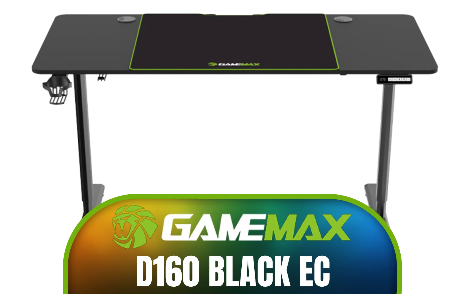 Gamemax D160 Black EC Gaming Desk / Dual Motors for Heavy Loads / Spacious 1600×750mm Work Surface / Supports Dual Monitor Setups / D160-Black-EC