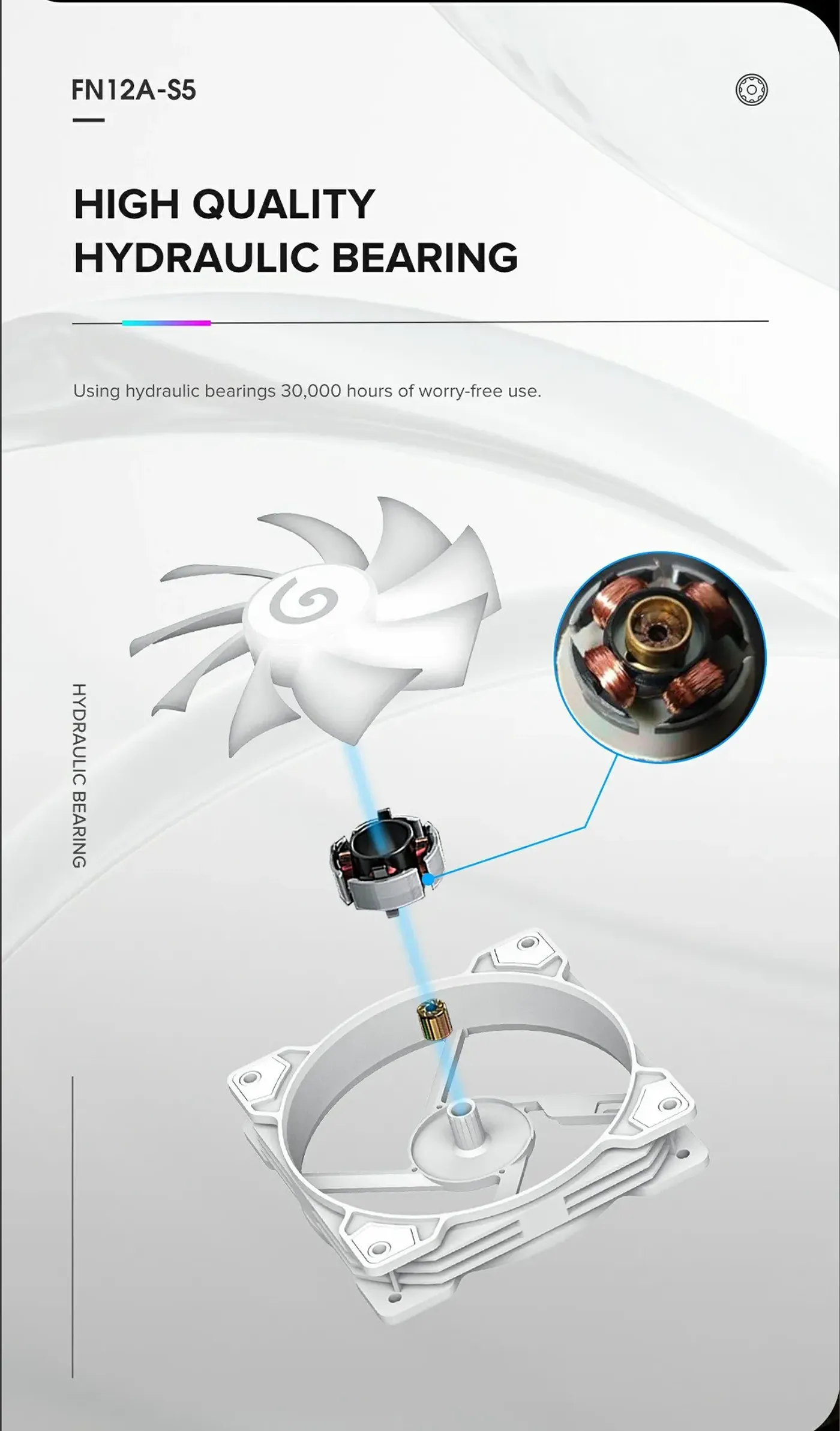 Hydraulic bearing hub detail on the GAMEMAX FN12A-S5-W