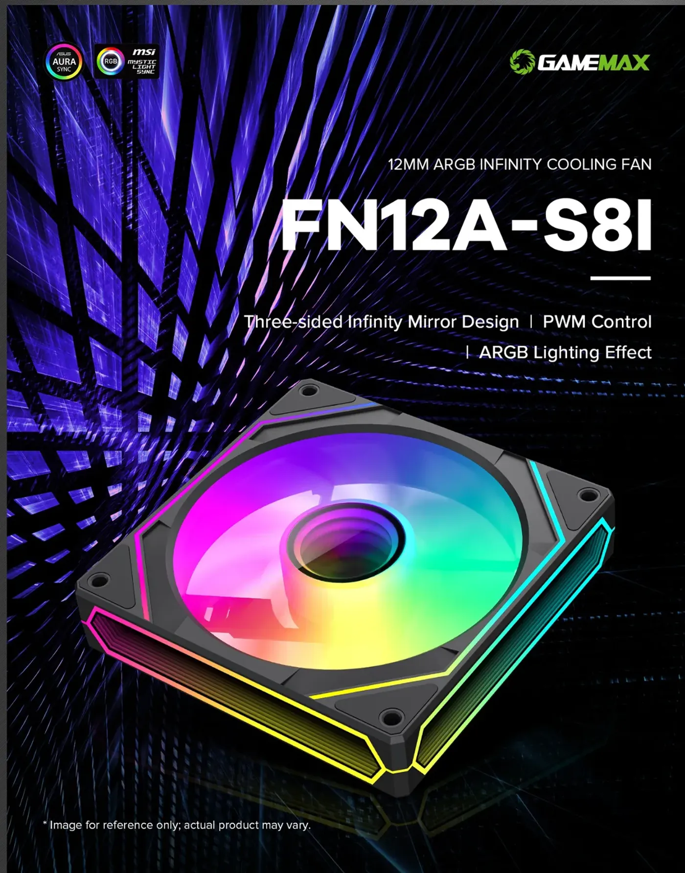 GAMEMAX FN12A-S8I 120mm ARGB case fan with a black frame