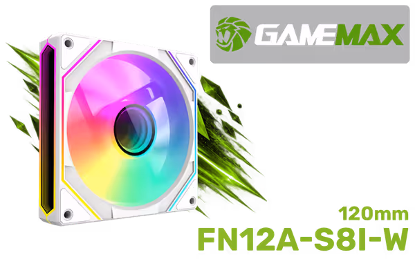 GAMEMAX FN12A-S8I-W 120mm ARGB Fan — Quiet PWM Cooling - image 1 GAMEMAX FN12A-S8I-W 120mm ARGB Fan — Quiet PWM Cooling - image 1
