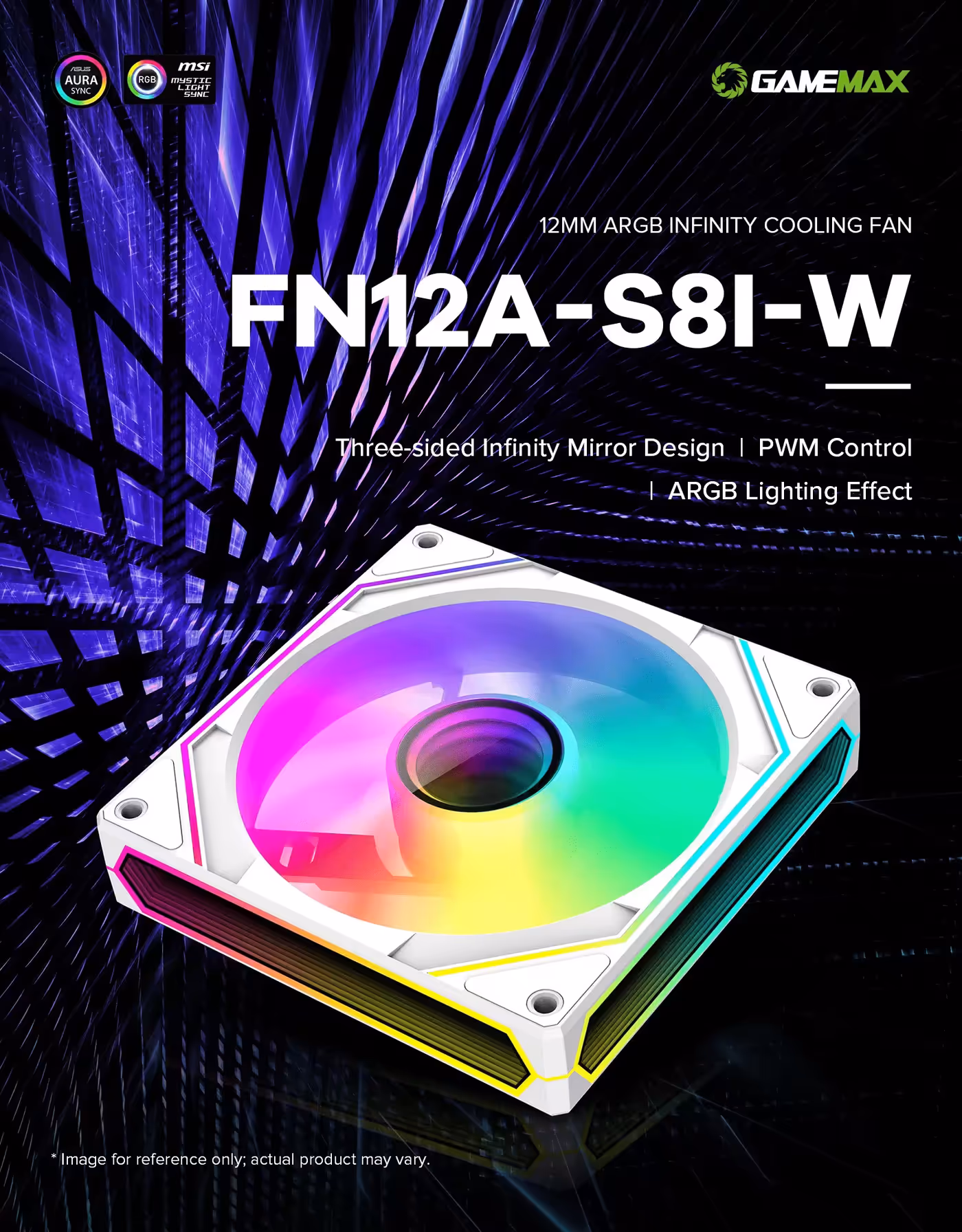 GAMEMAX FN12A-S8I-W 120mm ARGB fan with a white frame