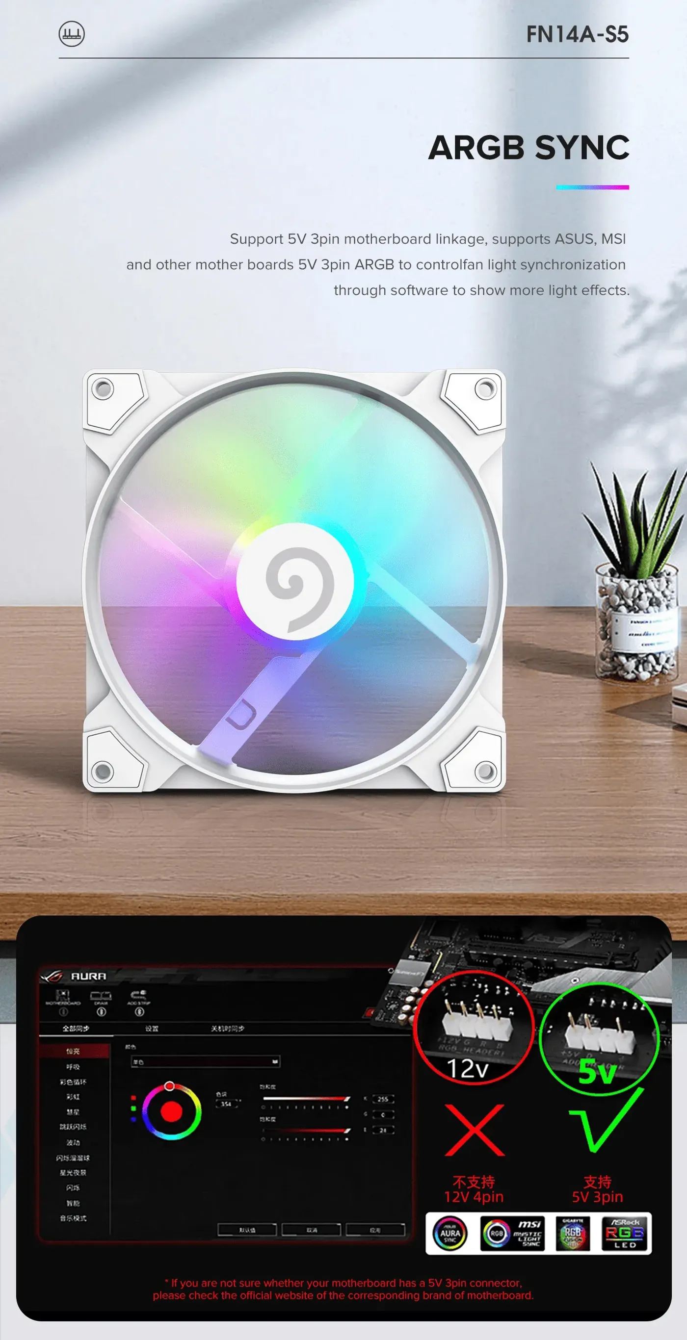 FN14A-S5-W fan mounted against a liquid cooler radiator