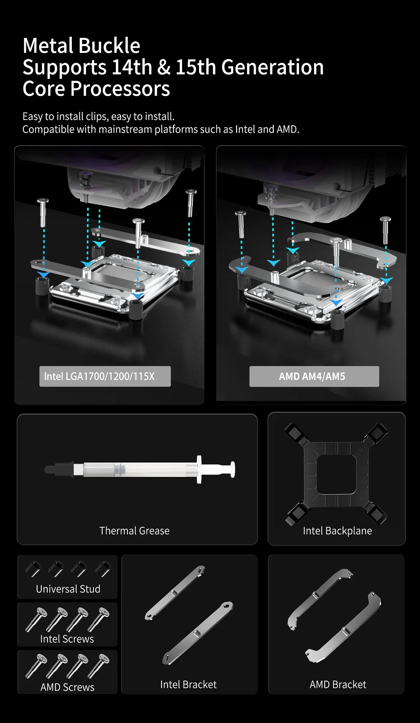 Tool-free fan clips and Intel and AMD brackets for the Gamma 90