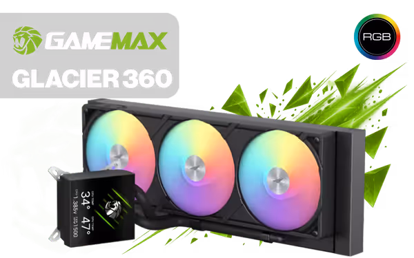 GAMEMAX GLACIER 360 Liquid Cooler – 3.95" LCD, 360mm - image 1 GAMEMAX GLACIER 360 Liquid Cooler – 3.95" LCD, 360mm - image 1