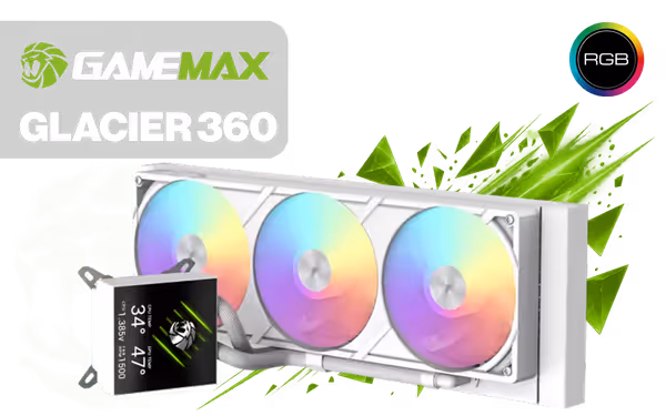 GAMEMAX GLACIER 360 Liquid Cooler — 3.95" LCD, 360mm - image 1 GAMEMAX GLACIER 360 Liquid Cooler — 3.95" LCD, 360mm - image 1