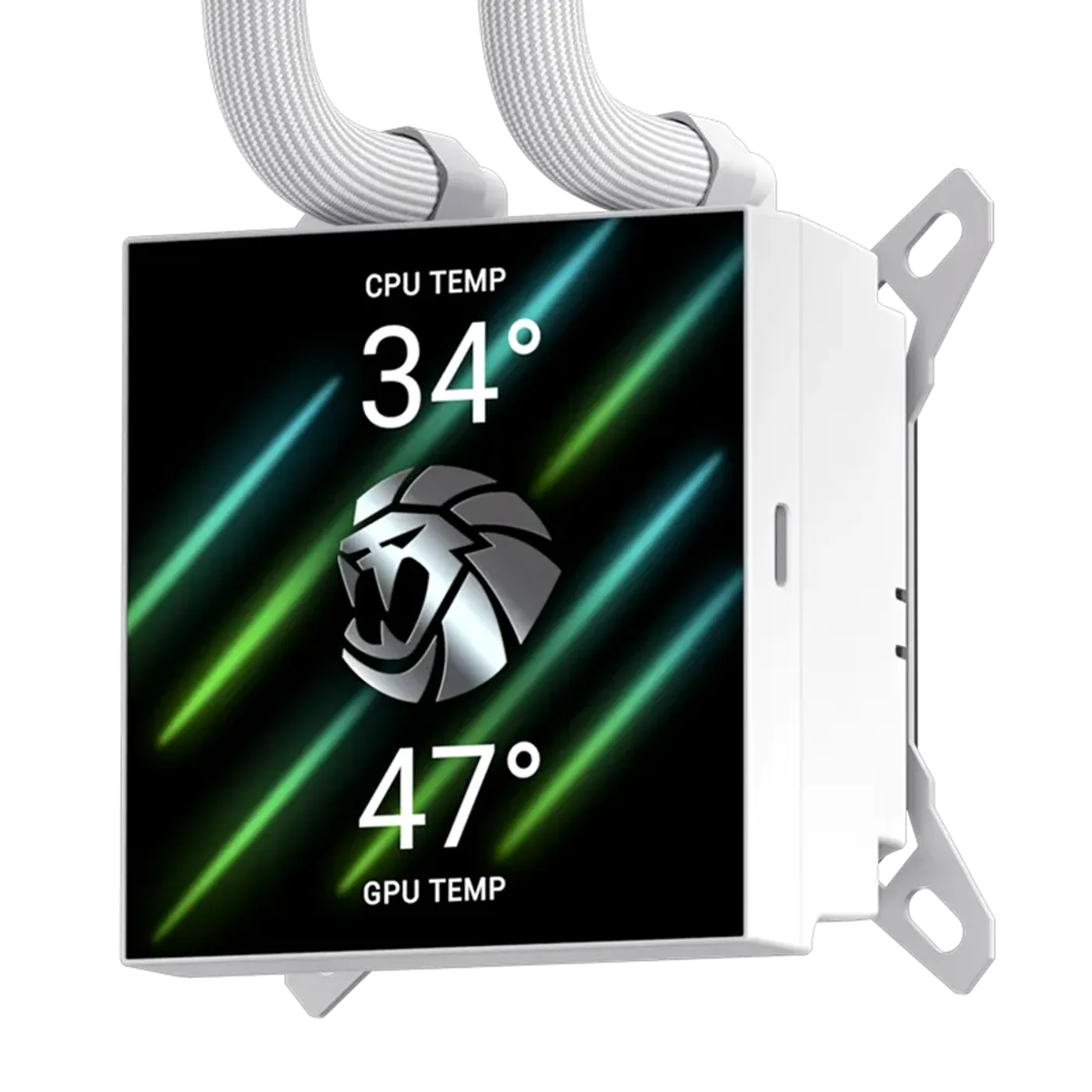 Close up of 3.95-inch 720x720 LCD display on liquid cooler pump head