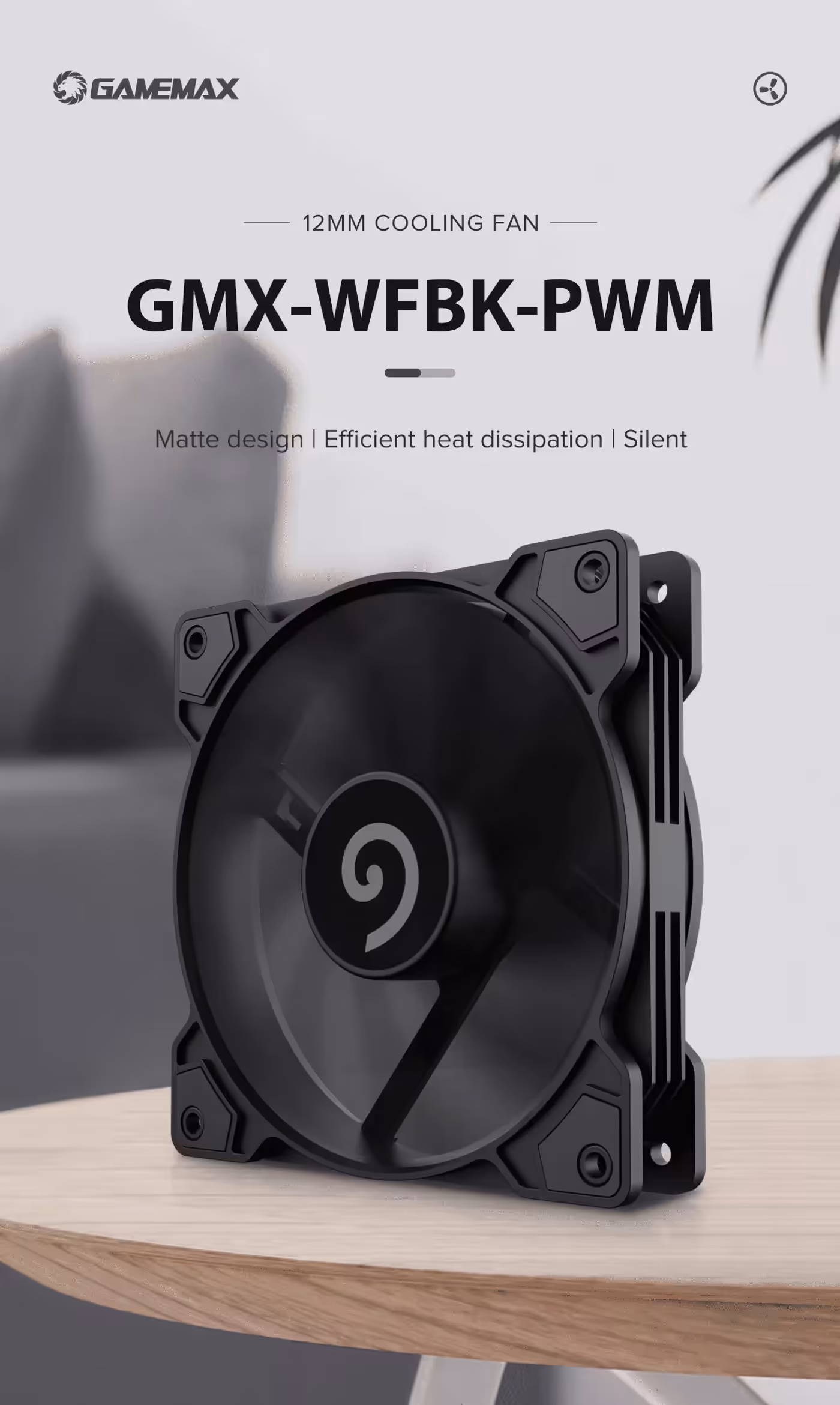 GAMEMAX GMX-WFBK-PWM 120mm black case fan shown from the front