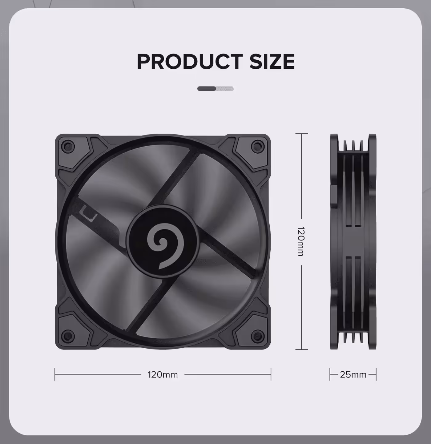 GMX-WFBK-PWM fan with its 500mm PWM cable and mounting screws