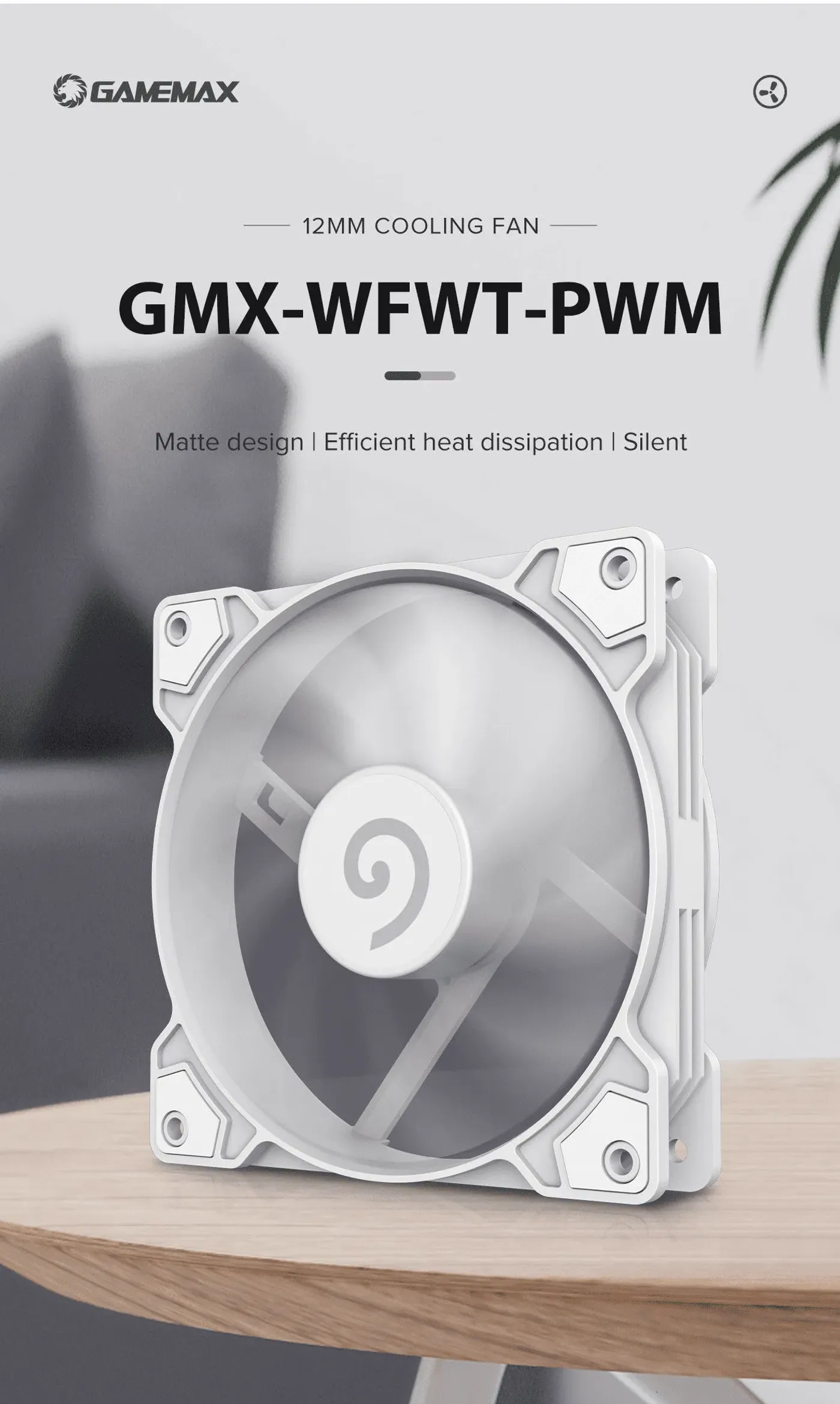 Gamemax GMX-WFWT-PWM 120mm case fan with a white frame