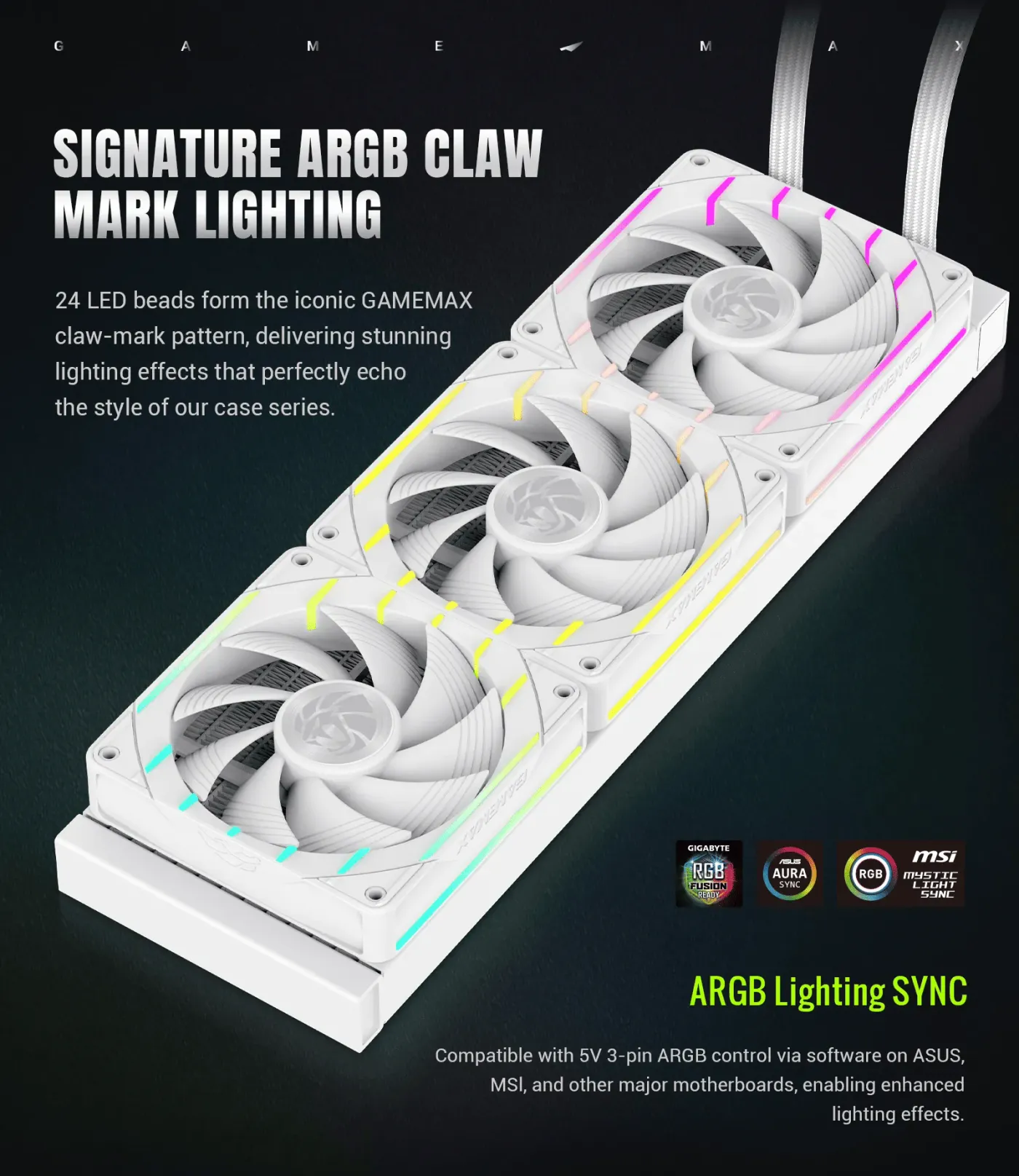 Three Tornado T12 ARGB fans fitted to the HAILSTORM 360 radiator