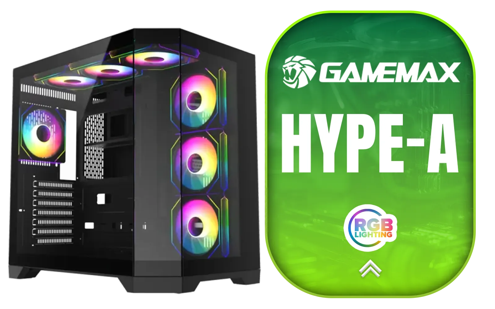 Gamemax Hype-A ATX Mid-Tower Gaming Case - Black / Tempered Glass Side Panels / Support 10×120mm or 4×120mm + 4x140mm Fan Mounts / 3 Pre-installed 120mm ARGB Fans / ATX, M-ATX, Mini-ITX Motherboard Support / ATX PSU Support / HYPE-A-BK