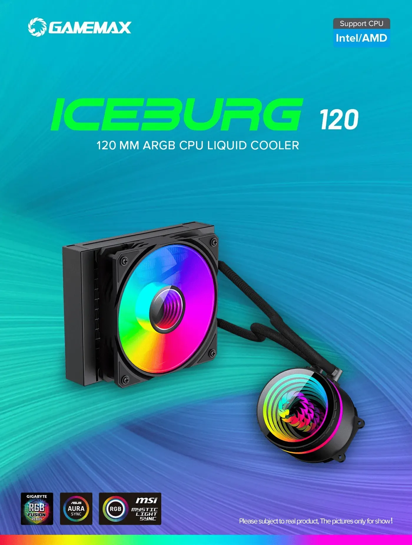 GAMEMAX Iceburg 120 black liquid cooler with pump head and radiator