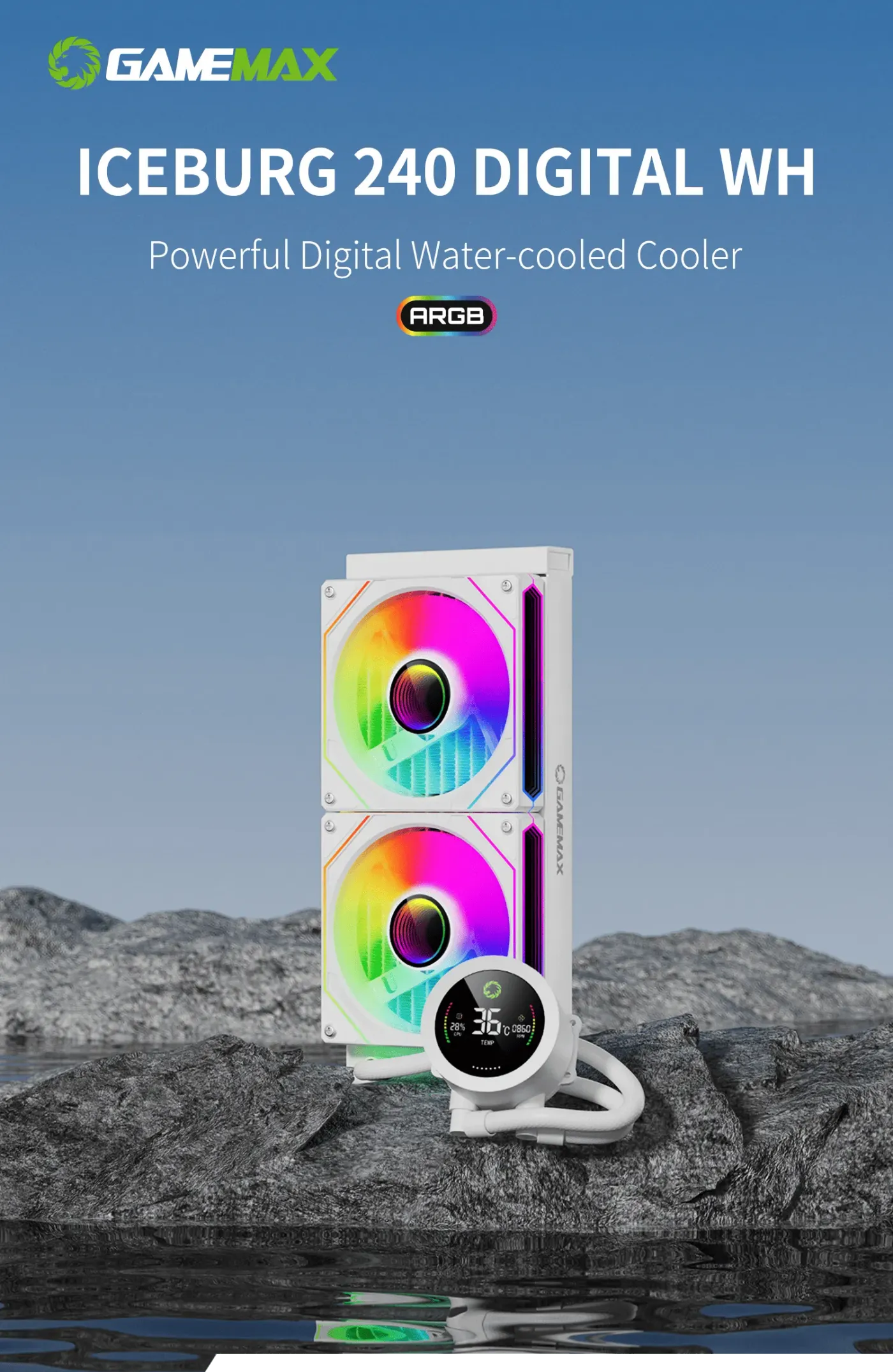 GAMEMAX ICEBURG 240 Digital white liquid cooler with radiator and fans
