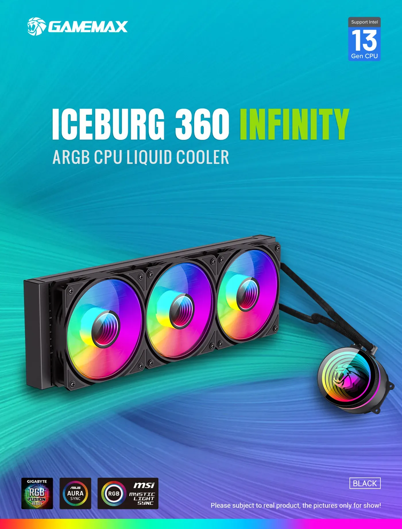 Gamemax IceBurg 360 Infinity black cooler with radiator, fans and water block