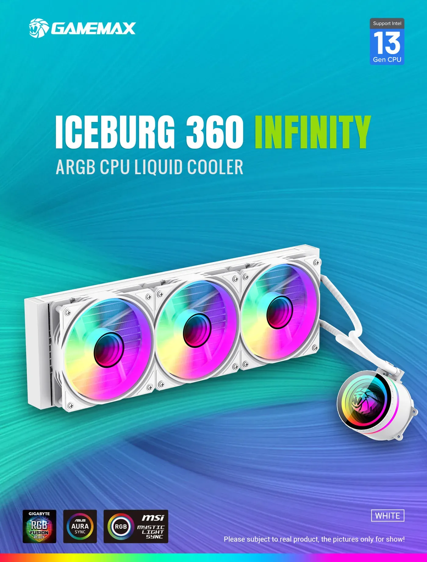Gamemax IceBurg 360 Infinity white cooler with radiator, fans and water block