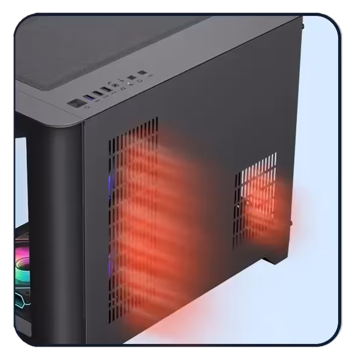 The black finish of the Gamemax HYPE-M case shown in detail