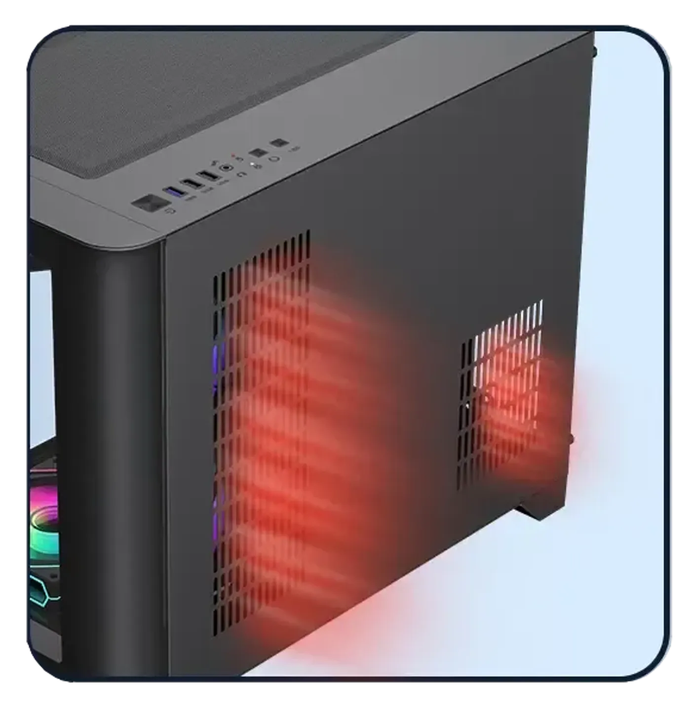 The black finish of the Gamemax HYPE-M case shown in detail