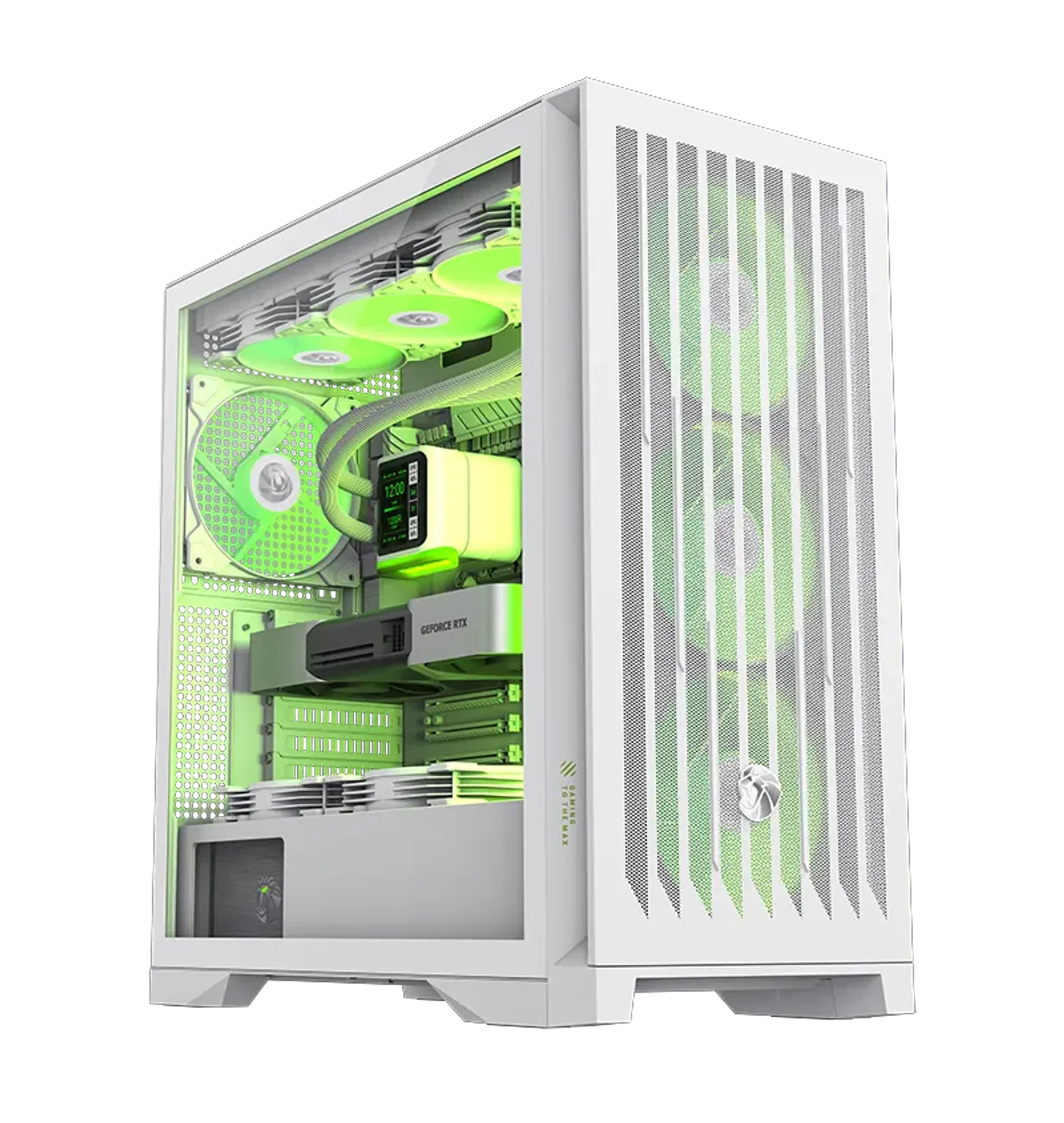 Front view of the Gamemax Leader 2 white mid tower gaming case