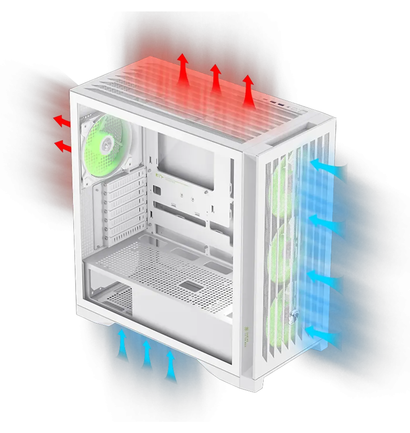 Internal airflow layout diagram for the Gamemax Leader 2 chassis