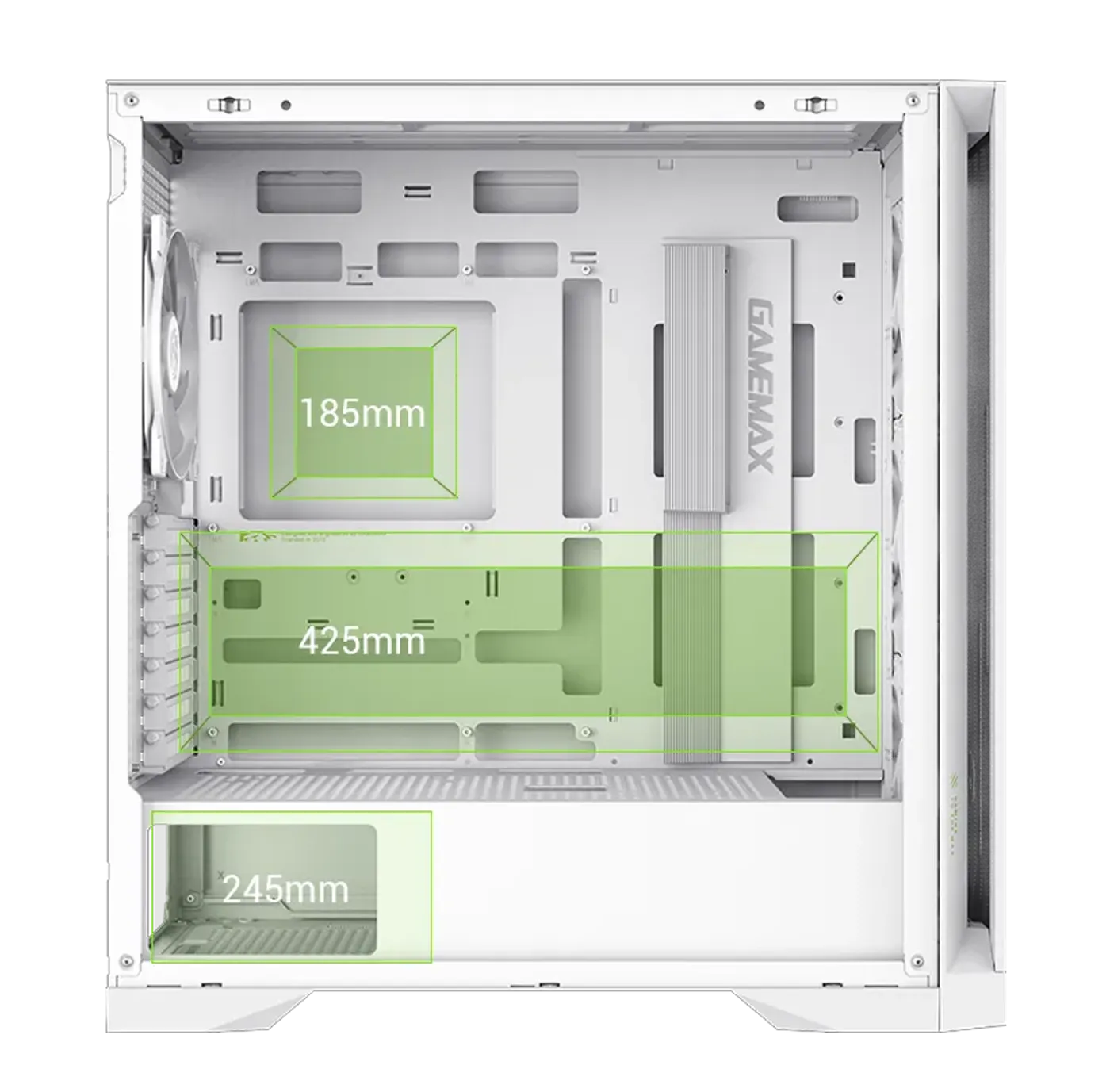 Hardware compatibility chart showing GPU and CPU cooler dimensions