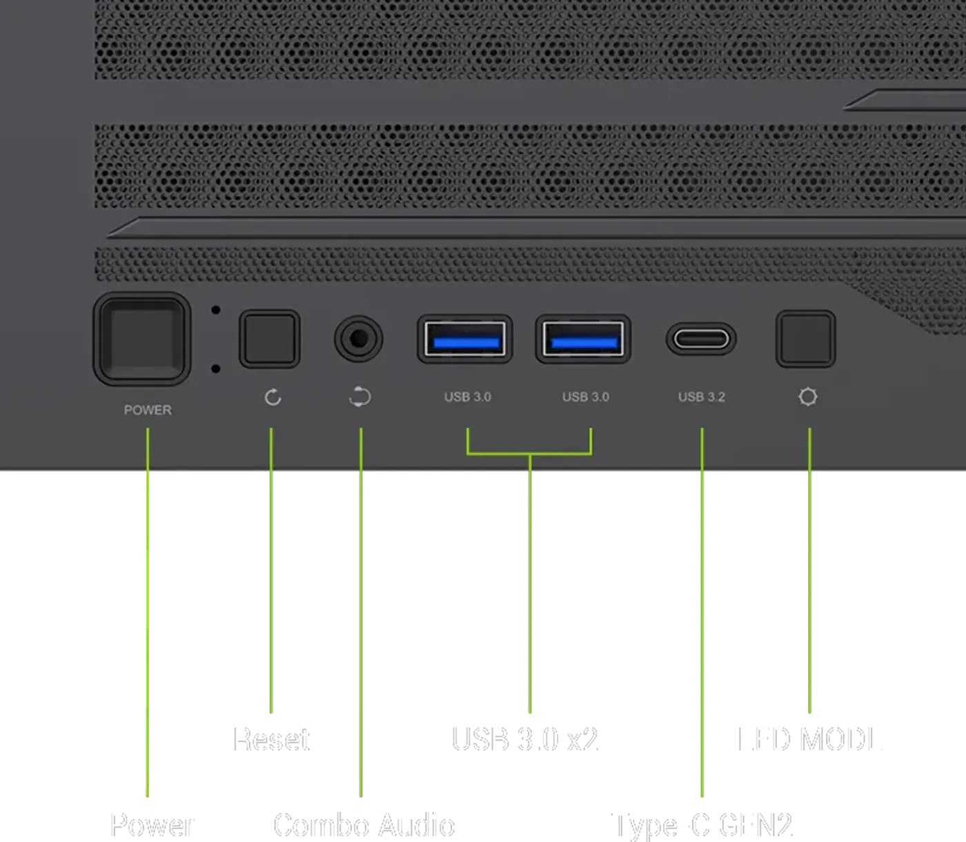 Front I/O panel featuring USB 3.0 and Type-C connectivity