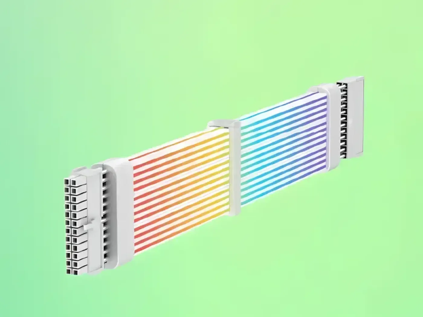 Close view of the silver-plated conductors inside the GameMax 24-pin extension cable