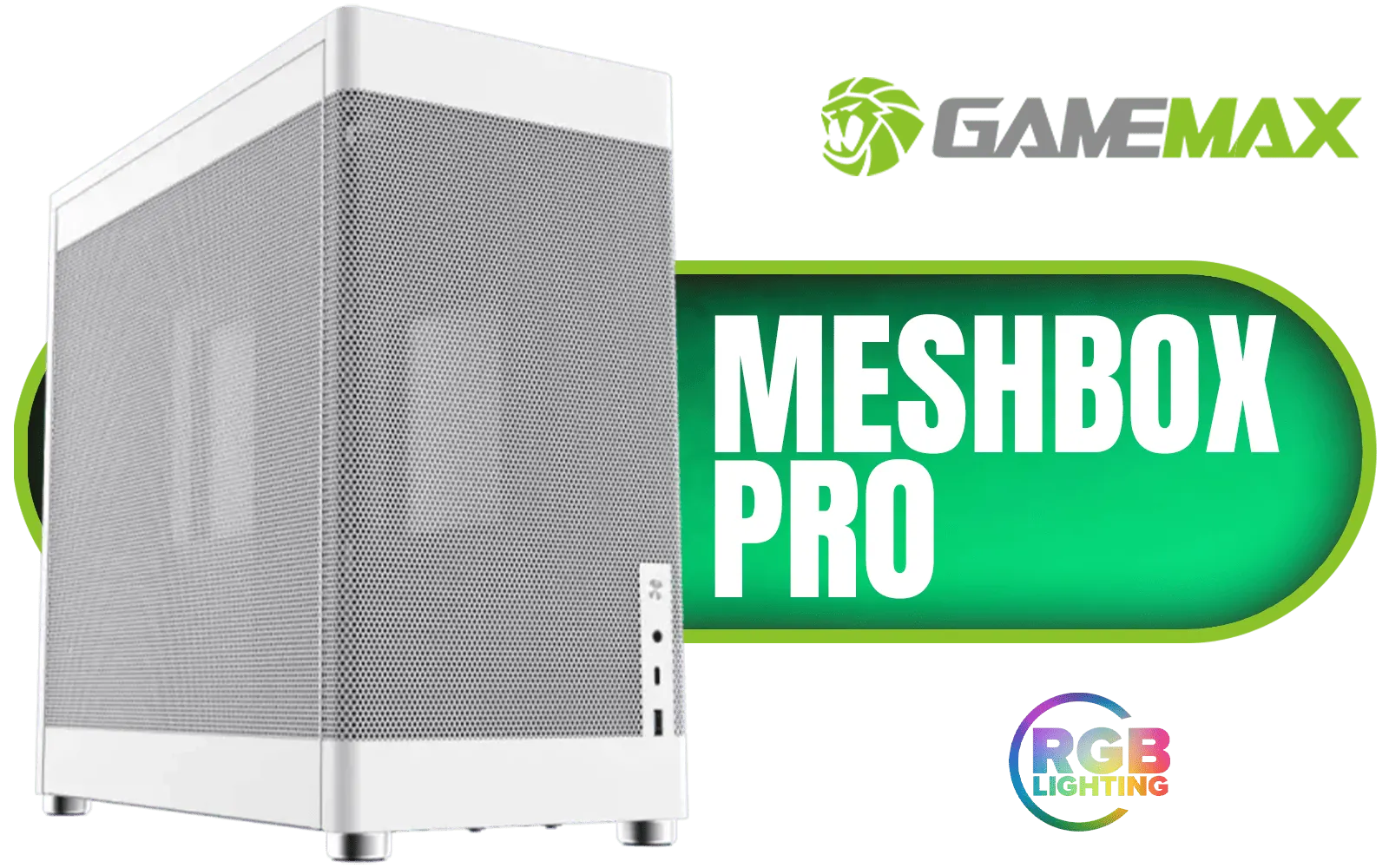Gamemax MeshBox PRO ATX Mid-Tower Gaming Case - White / Supports 240mm liquid cooling / Supports GPUs up to 355mm / Full dust-proof coverage for cleanliness / Bottom fan boosts GPU cooling / MESH-BOX-PRO-WT