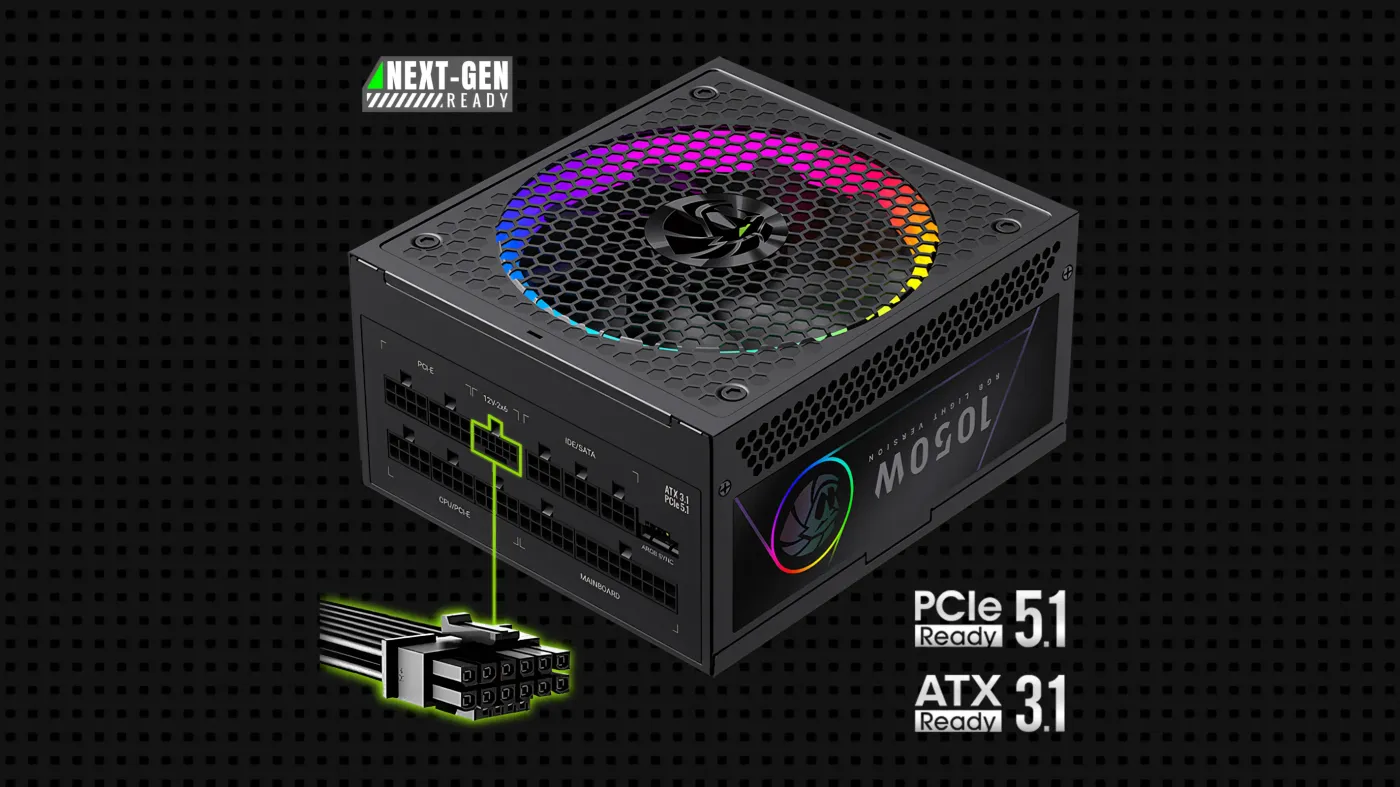 ATX 3.1 ready power supply with 16-pin GPU connector cable