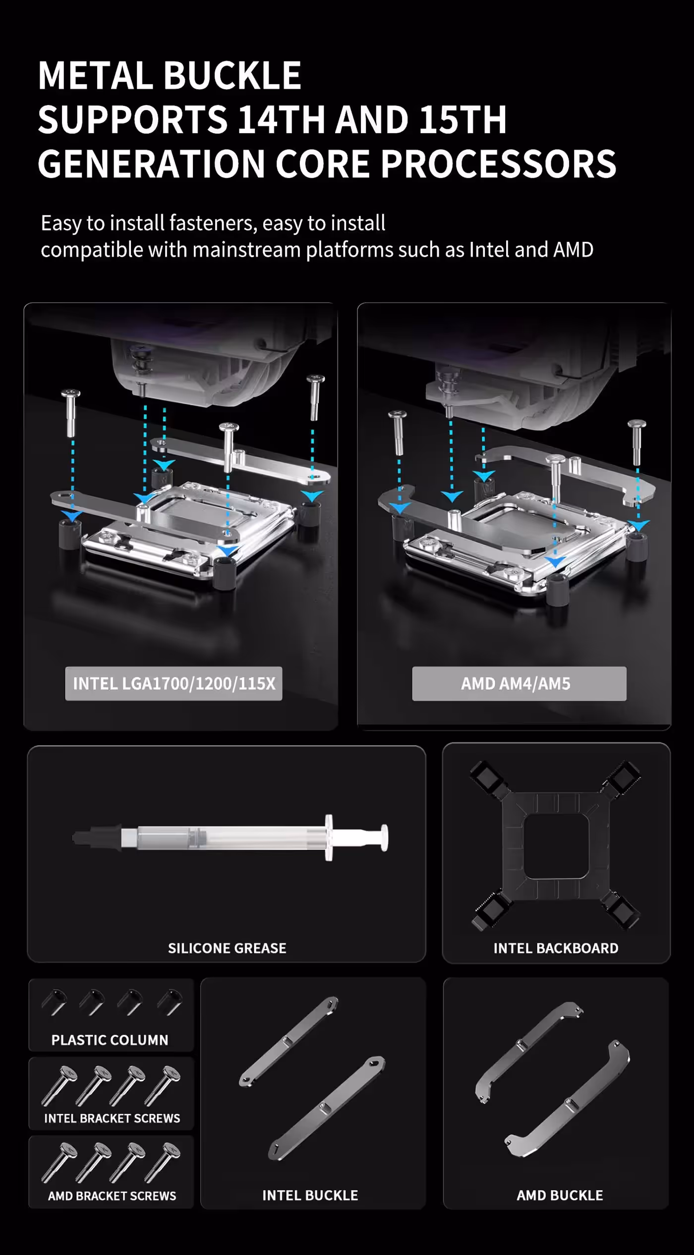 Metal mounting bracket and hardware accessories for tool-free installation