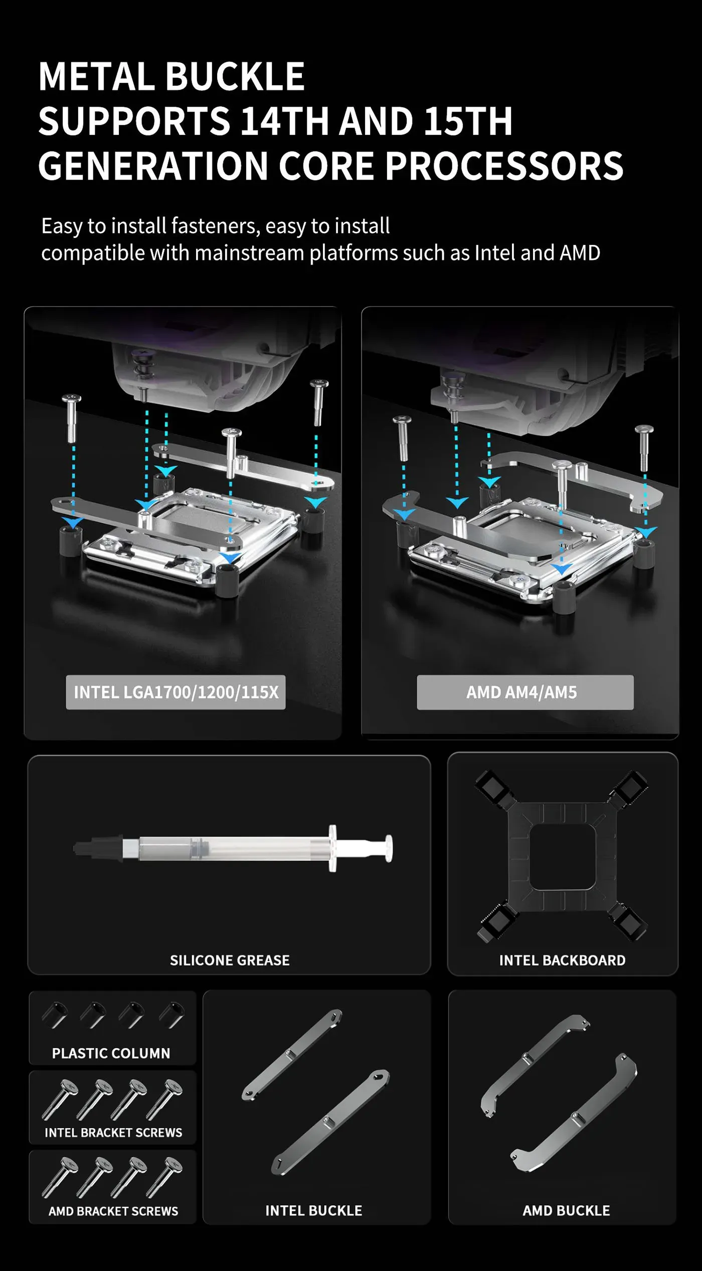 Intel and AMD mounting brackets supplied with the white Sigma 520